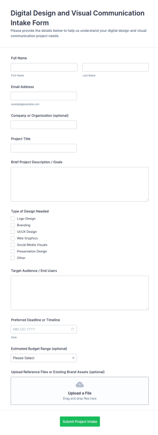 Digital Design And Visual Communication Intake Form Template