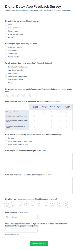 Digital Detox App Feedback Survey Form Template