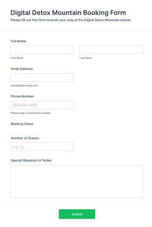Digital Detox Mountain Booking Form Template