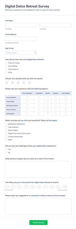 Digital Detox Retreat Survey Form Template