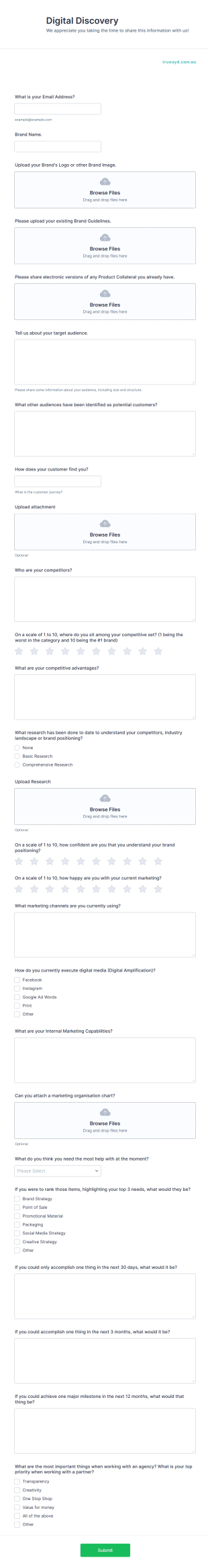 Digital Discovery Client Questionnaire Form Template