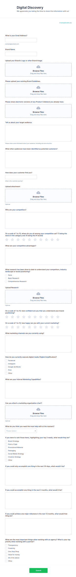 Digital Discovery Client Questionnaire Form Template