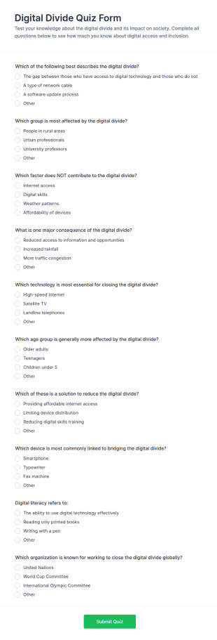 Digital Divide Quiz Form Template