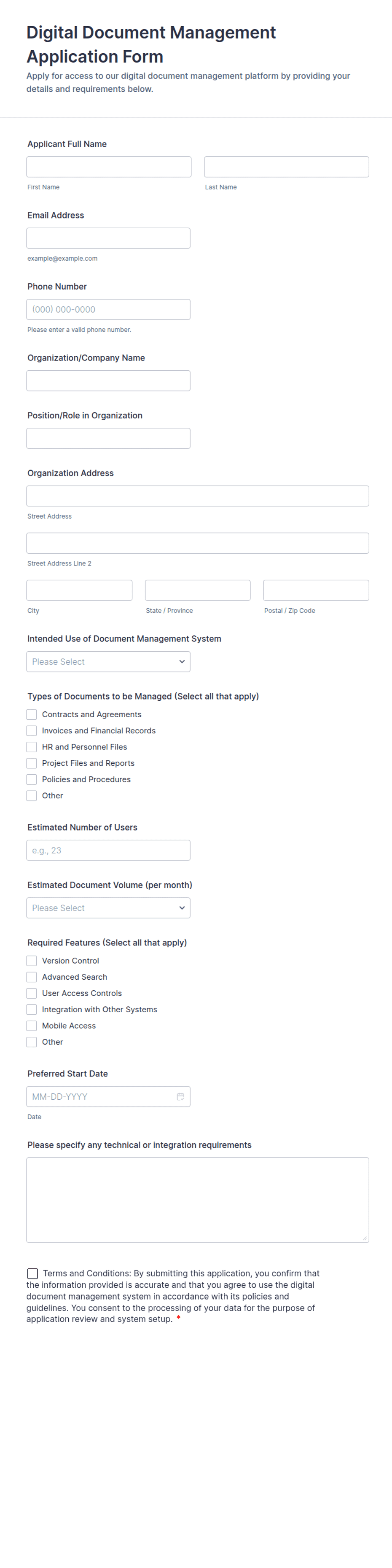 Digital Document Management Application Form Template | Jotform