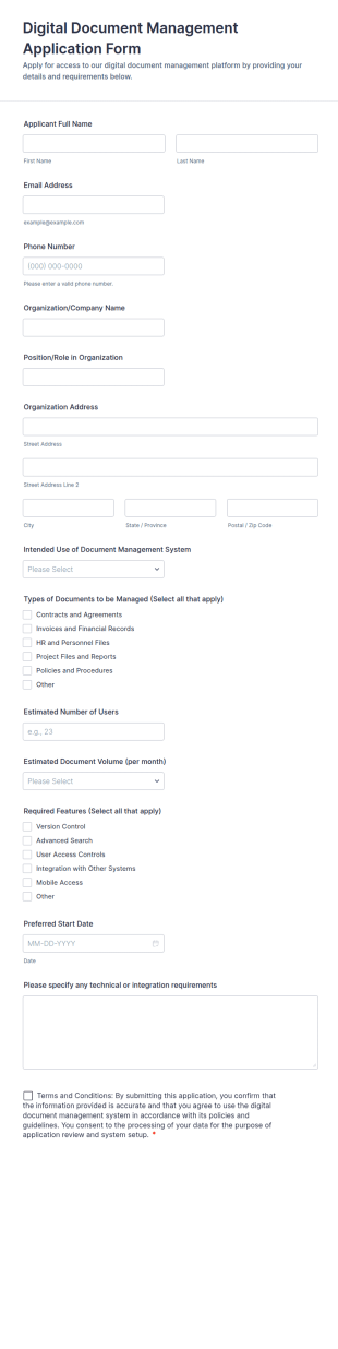 Digital Document Management Application Form Template