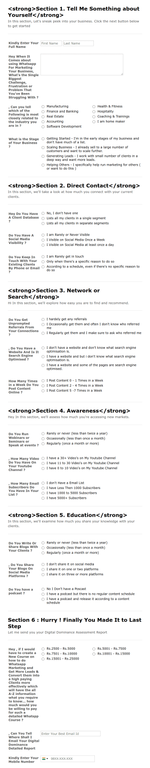 Digital Dominance Quiz Form Template