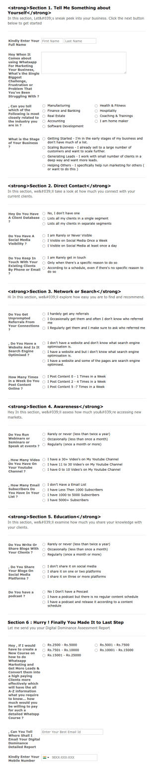 Digital Dominance Quiz Form Template