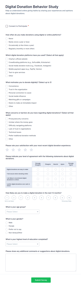 Digital Donation Behavior Study Form Template