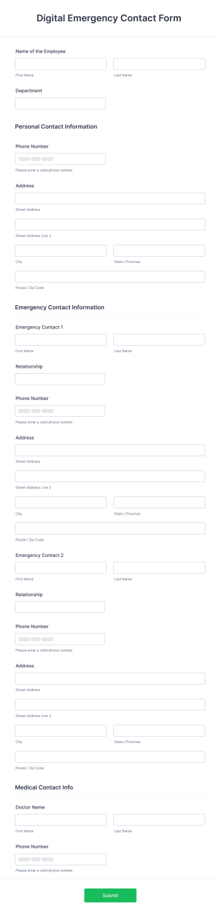 Digital Emergency Contact Form Template