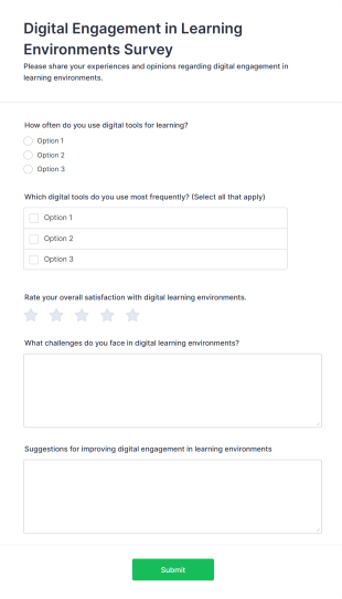 Digital Engagement In Learning Environments Survey Form Template