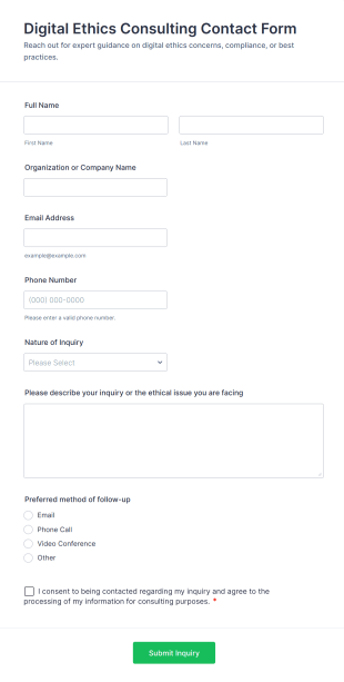 Digital Ethics Consulting Contact Form Template