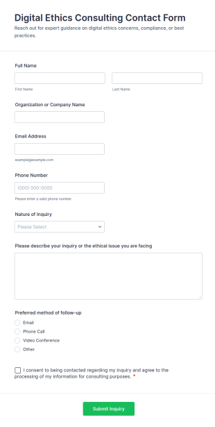 Digital Ethics Consulting Contact Form Template