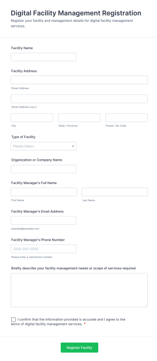 Digital Facility Management Registration Form Template