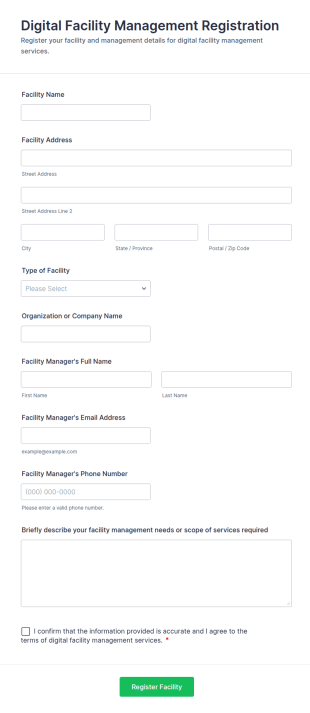 Digital Facility Management Registration Form Template