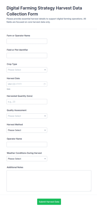 Digital Farming Strategy Harvest Data Collection Form Template