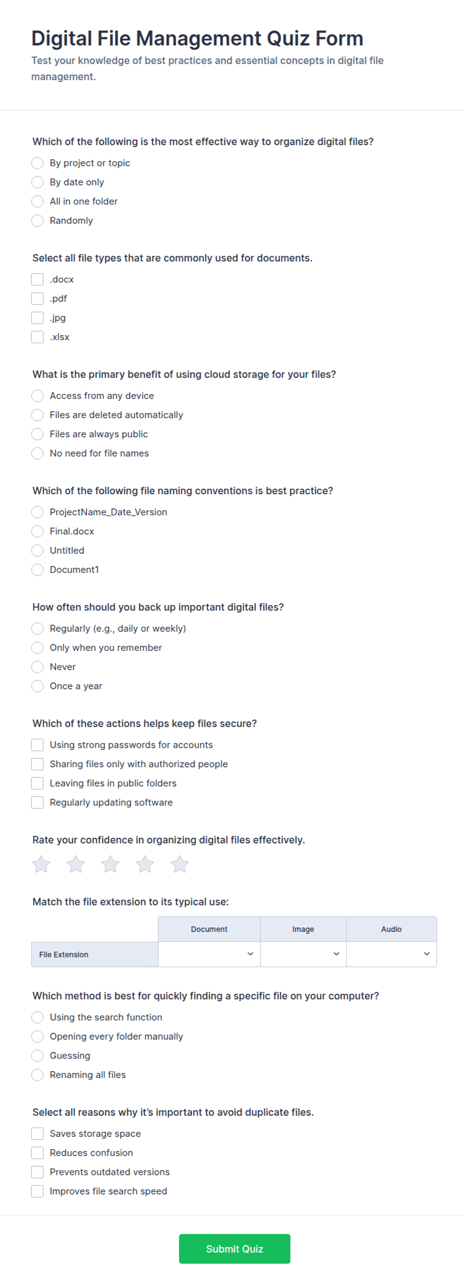 Digital File Management Quiz Form Template | Jotform