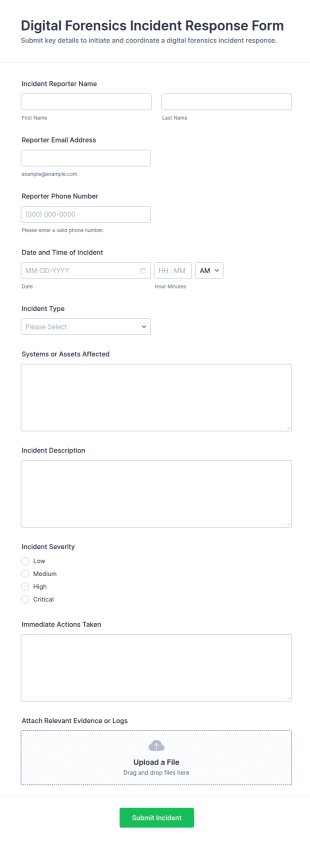 Digital Forensics Incident Response Form Template
