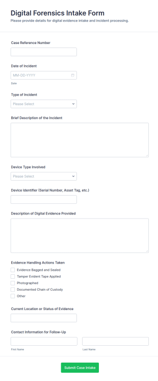 Digital Forensics Intake Form Template