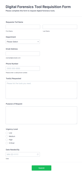 Digital Forensics Tool Requisition Form Template
