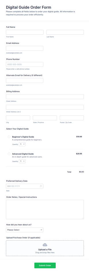 Digital Guide Order Form Template