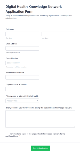 Digital Health Knowledge Network Application Form Form Template