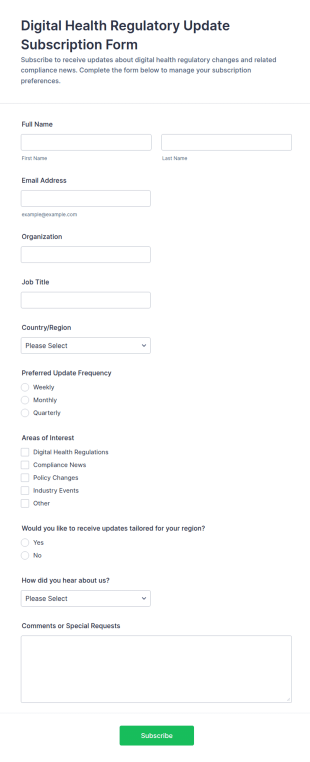 Digital Health Regulatory Update Subscription Form Template