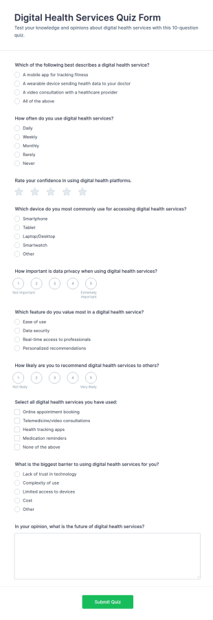 Digital Health Services Quiz Form Template