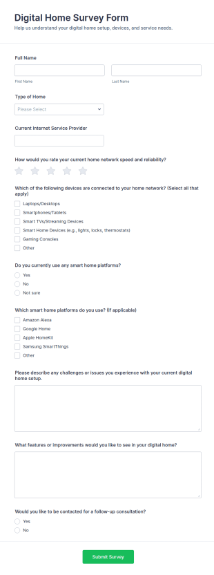 Digital Home Survey Form Template