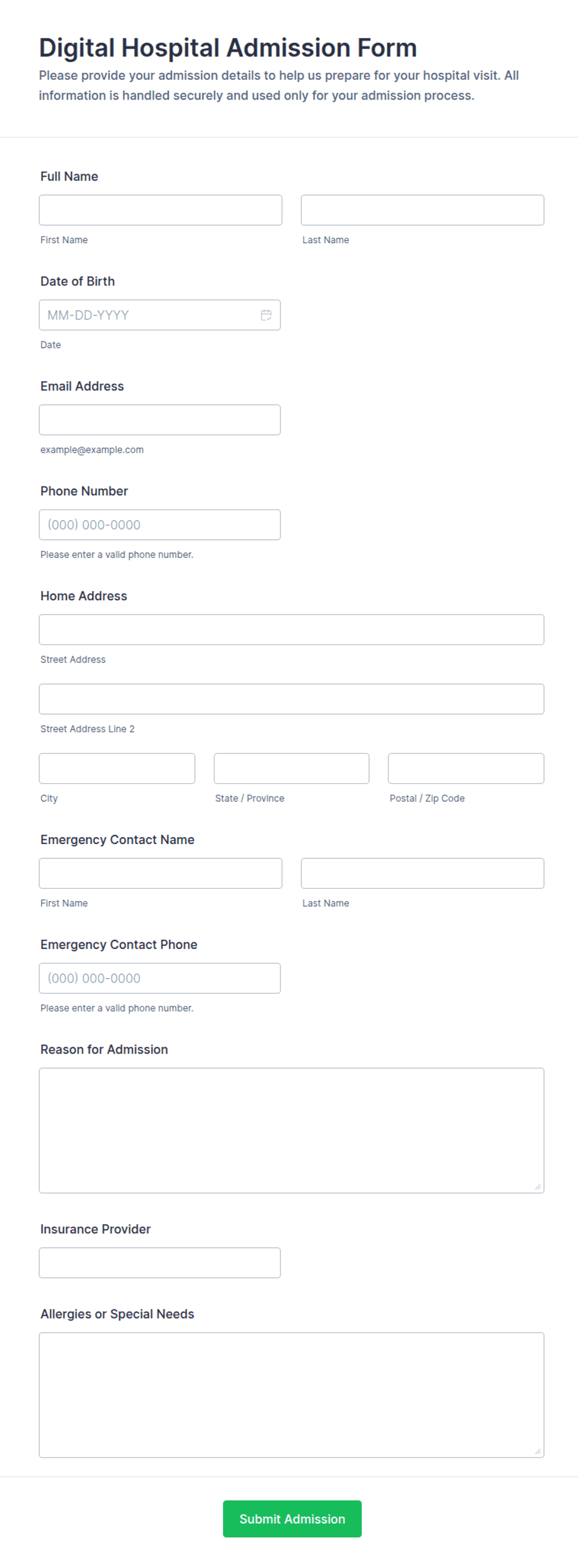 Digital Hospital Admission Form Template | Jotform