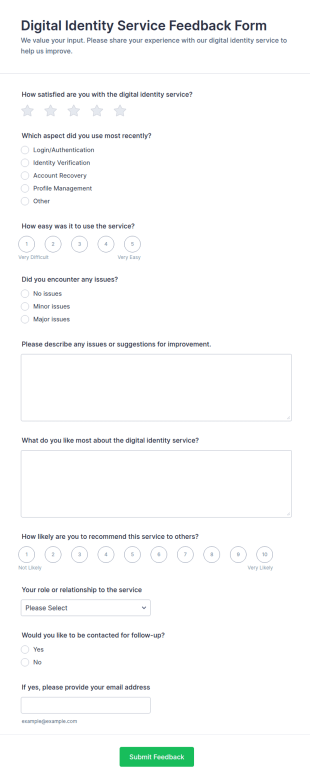 Digital Identity Service Feedback Form Template