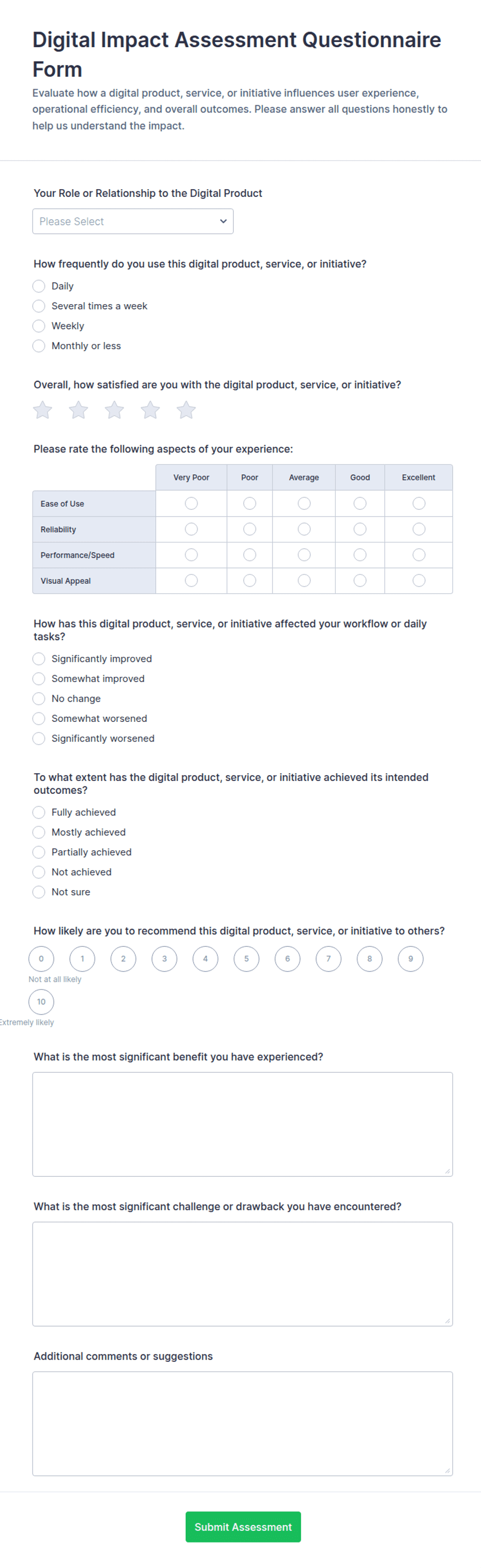 Digital Impact Assessment Questionnaire Form Template | Jotform