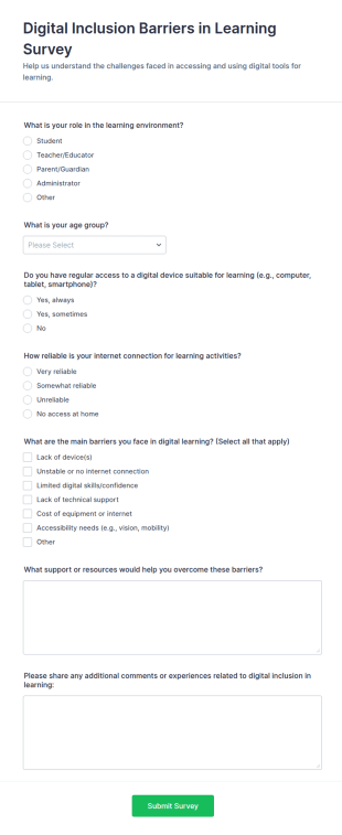 Digital Inclusion Barriers In Learning Survey Form Template