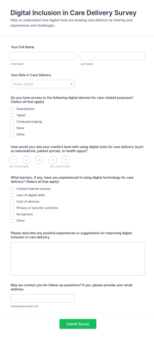 Digital Inclusion In Care Delivery Survey Form Template