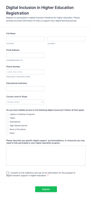 Digital Inclusion In Higher Education Registration Form Template