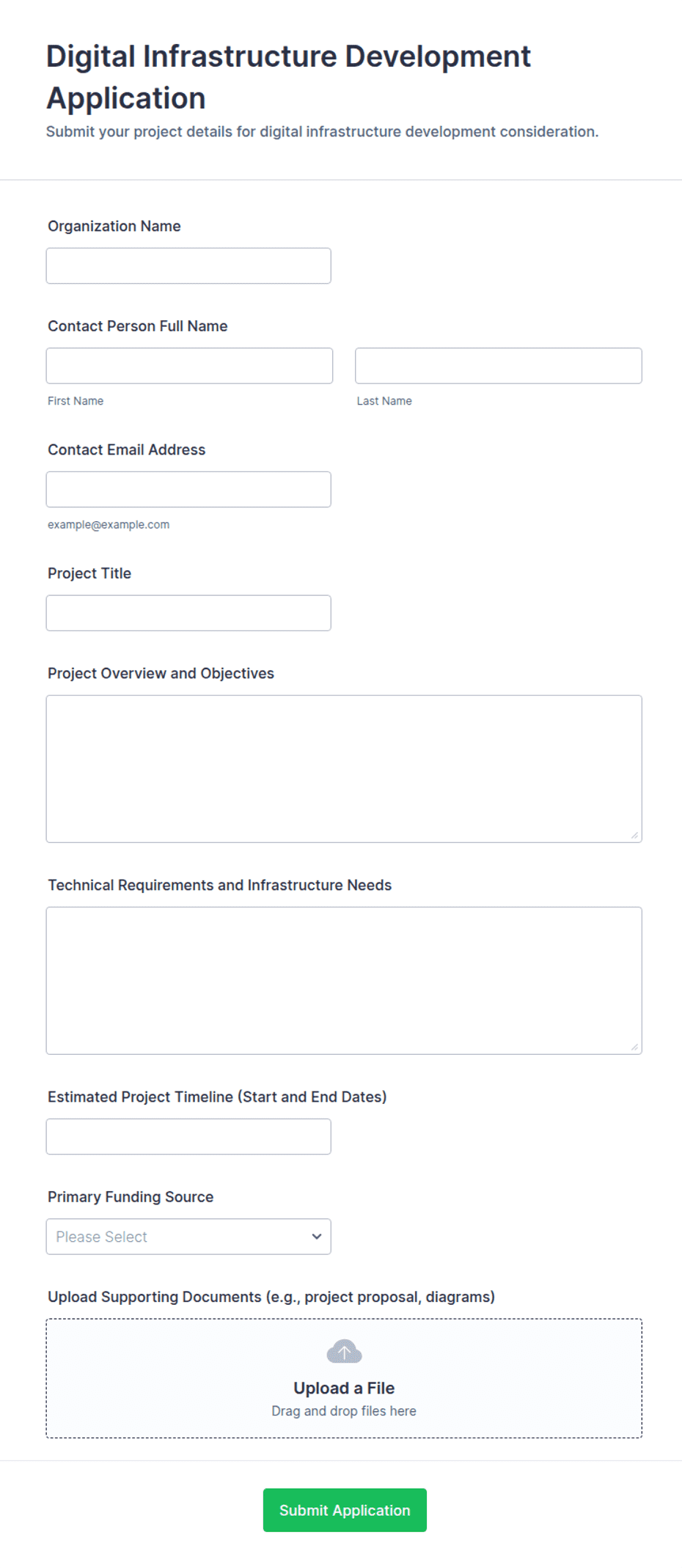Digital Infrastructure Development Application Form Template | Jotform