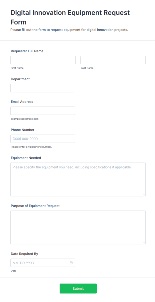 Digital Innovation Equipment Request Form Template