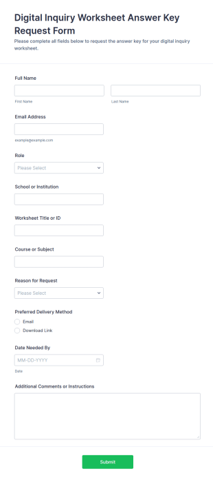 Digital Inquiry Worksheet Answer Key Request Form Template