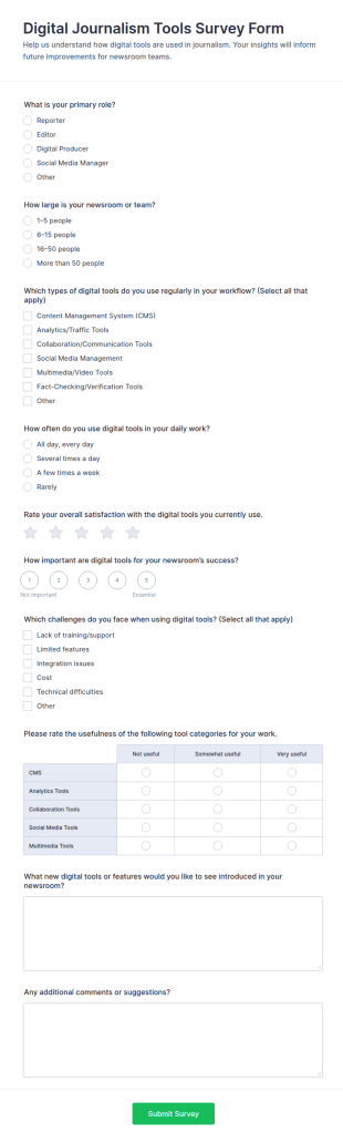 Digital Journalism Tools Survey Form Template
