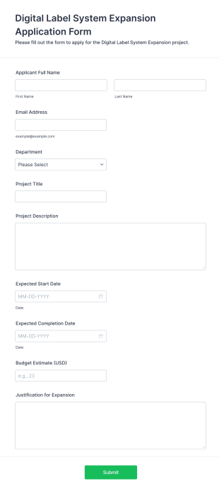 Digital Label System Expansion Application Form Template