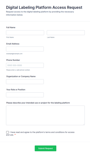 Digital Labeling Platform Access Request Form Template