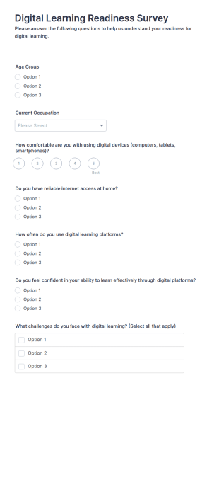 Digital Learning Readiness Survey Form Template