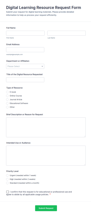 Digital Learning Resource Request Form Template