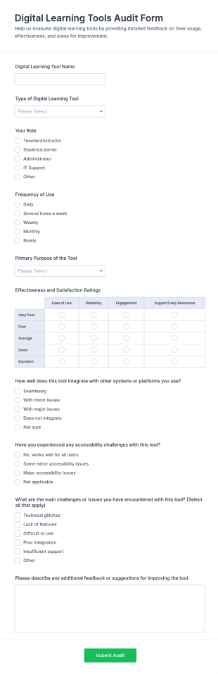 Digital Learning Tools Audit Form Template