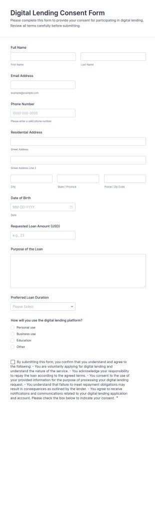 Digital Lending Consent Form Template