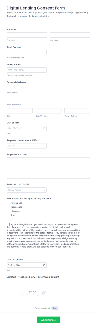 Digital Lending Consent Form Template