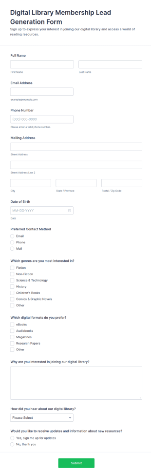 Digital Library Membership Lead Generation Form Template