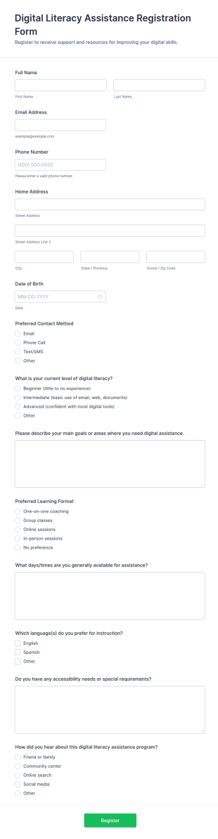 Digital Literacy Assistance Registration Form Template
