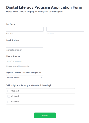 Digital Literacy Program Application Form Form Template