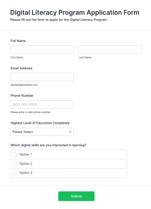 Digital Literacy Program Application Form Template