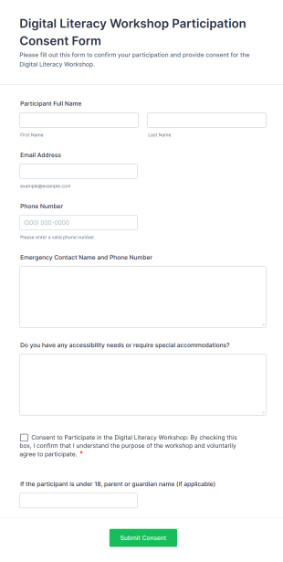 Digital Literacy Workshop Participation Consent Form Template